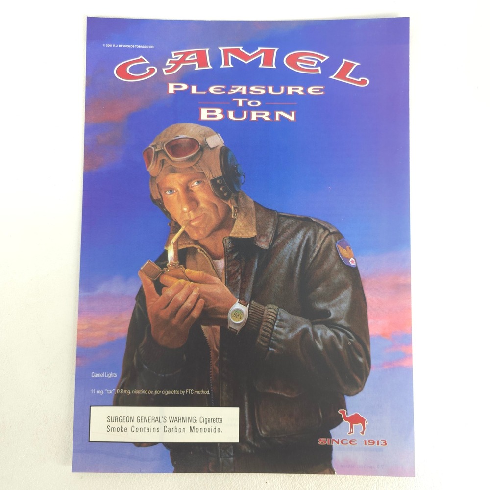Camel Light Vintage Print Ad Aviator Pilot Leather Jacket Retro 90s Aviation Art